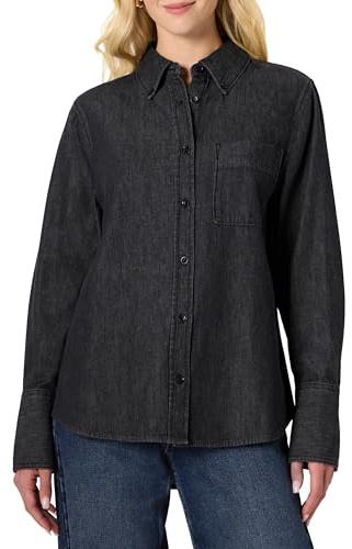 Amazon Essentials Camicia Button Down in Denim, Vestibilità Oversize Donna, Nero, XL