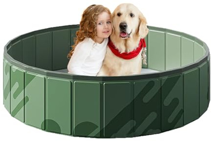 Foldable Dog Kiddie Pool, Portable Hard Plastic Doggie Swimming Pool, Anti-Slip Collapsible Dog Pets Bath Tub Wading Pool, for Puppy Small Medium Large Dogs&Kids Indoor Outdoor Backyard Use (A, 100cm)
