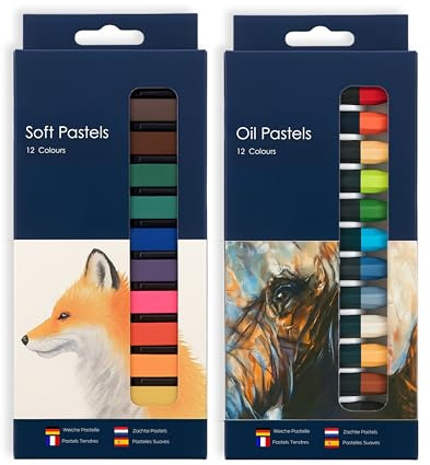 Oil Pastels Set (12 Colours) + Soft Pastels Set (12 Colours) – Vibrant, Blendable Art Supplies for Beginners & Professionals | Rich Pigments, Smooth Texture, Ideal for Drawing, Sketching & Coloring