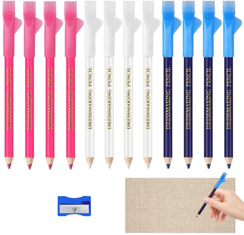 ABOHU 12 Pcs Fabric Markers for Sewing, Water Soluble Sewing Fabric Pencils with Tip Caps, Tailors Chalk Pencil Sewing Marking Tools for Dressmaking Quilting Embroidery DIY Crafts (Blue, White, Pink)