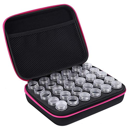 Scatola portaaccessori diamond painting, 30 scomparti, nylon e PP, colore Rosa - Protezione antipolvere con doppia chiusura, visibilità trasparente, custodia portatile per strass (Rosa Rossa)