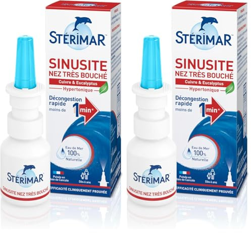 STÉRIMAR Sinusite Nez Très Bouché - Pompe nasale Décongestionnante, Agit en Moins d'1 Minute, à l'Eau de Mer 100% Naturelle & Cuivre/Eucalyptus/Acides Hyaluroniques, Formule Hypertonique, 20 ml