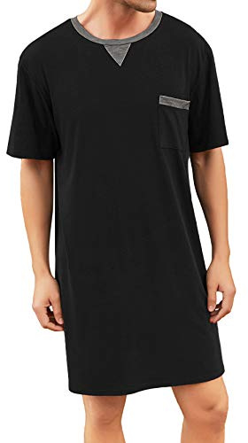 Enjoyoself Pijama de algodón para Hombre, Suave, Transpirable, Longitud hasta la Rodilla, Camisa de Noche de Manga Corta, Ropa de Dormir para Descansar