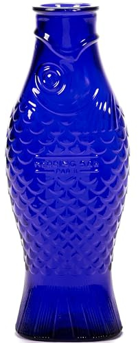 Caraffa in vetro per acqua | Collezione Fish&Fish di Paola Navone | Caraffa 850ml | Bottiglia trasparente blu scuro per bevande | Adatto come vaso