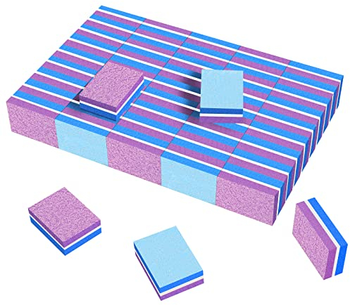 CGBE 50 Stück Buffer für Nägel, Nagelpufferblöcke 100/180, Buffer Schleifblöcke Polierblöcke Nagelfeile Block Doppelseitige für Gelnägel und Acrylnägel, Nagelpolierblock Waschbar, Blau/Lila