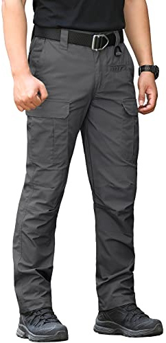 CARWORNIC Men's Tactical Trousers Waterproof Cargo Trousers Lightweight Outdoor Hiking Pants for Men Casual Work Trousers Ripstop Military Army Combat Pants with Multi Pockets Dark Grey
