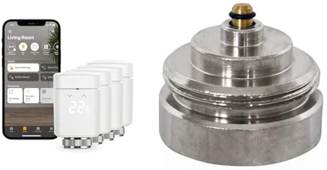 Eve Thermo, 4er Set - Smartes Heizkörperthermostat, Made in Germany & Eurotronic 700102 TA, Metalladapter für Heizkörperthermostate