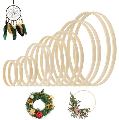 14 Pezzi Cerchi in Legno per Acchiappasogni, Anelli a Cerchio Bambù 7 Misure, Cerchio Legno per Decorazioni, Anello Ghirlande in Macrame per Decorazioni di Ghirlande Nuziali, Artigianato Fai da Te