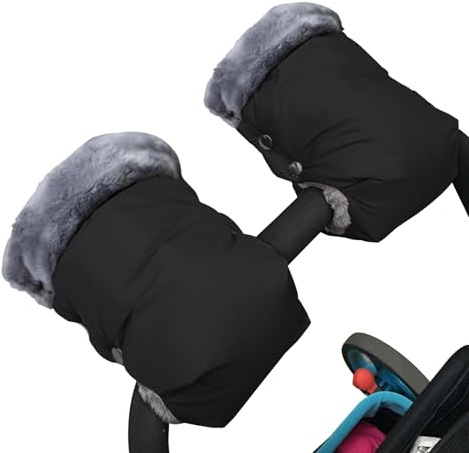 Baby Stroller Gloves, Extra Thick Stroller Hand Muff Winter Waterproof Stroller Mittens Universal Anti-Freeze Gloves for Parents Caregivers Carriage (Black)