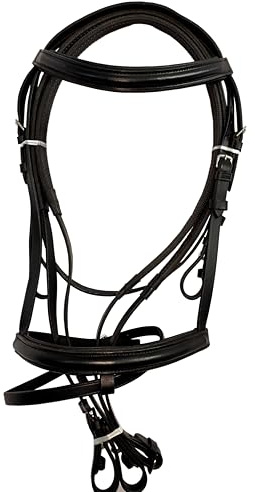 Preto Equestrian Leather Padded Flash Bridle Raised Browband Noseband Premium Quality Grip Rubber Reins Handcrafted Removable Flash Strong Anti slippery Stainless Steel Fittings