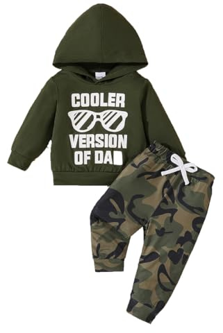 LUVCES Ensemble Bebe Garcon Manche Longue Lettre Imprimée Sweat à Capuche Sweatshirt Hauts+ Pantalon 2 Pièces Automne Printemps Vetement Tenues Camouflage vert armée 12-18 Mois
