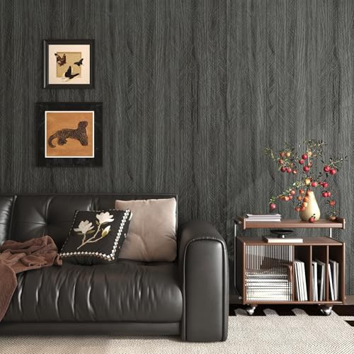 Livelynine Spesso Carta da Parati Effetto Legno Scuro 3D Carta Parati Adesiva Muro Camera da Letto Corridoio 30CMx5M Rivestimento Parete in Legno per Interni Grigio Antracite Pannelli Murali Ufficio