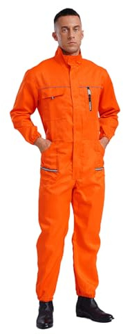Yihuimin Unisex Arbeitsoverall Arbeitskleidung Ganzkörper Overall Stehkragen Baumwolle Arbeitsanzug mit Frontreißverschluss und 5 Taschen Orange L