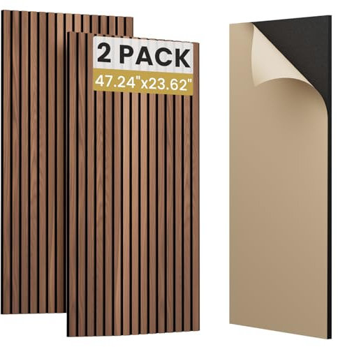 SVILINEK Lot de 2 panneaux insonorisants 3D autocollants à placage en bois pour absorption acoustique (effet noyer, 120 x 60 cm)