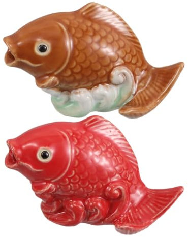 CAXUSD 2 Pezzi Di Statuette Di Pesci in Ceramica Ornamenti Per Acquari Koi Accessori Per Laghetti Da Giardino Decorazioni in Ceramica Per Acquari E Paesaggistica