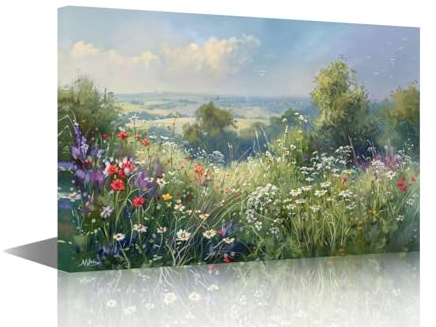 Canvas Wall Art for Bedroom Nature Landscape Wall Paintings for Living Room Wildflowers Office Modern Decor Wilderness Pictures Print On Canvas Giclee Framed Ready to Hang, 24x16in