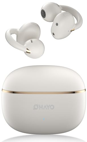 OHAYO A7 Cuffie Bluetooth 5.4: Ultraleggero 4,7g Wireless Auricolari Clip Orecchio, Vestibilità Stabile, Diaframmi 12mm, 6,5H gamma, IPX6 Impermeabile per Fitness, Corsa, bianco