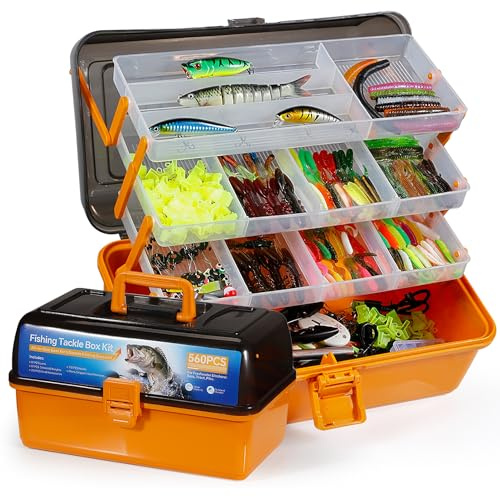Qvamodo 560PCS Fishing Lures Kit with Large 4-Layer Tackle Box, Complete Freshwater Bass Fishing Gear Set with Pliers, Hooks, Crankbait, Sinkers, Jigs, Weights & More Accessories, Gifts for Men