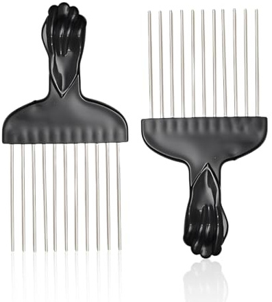 JUKOTA 2 pièces à cheveux en métal pour cheveux bouclés, peigne afro démêlant perruque tressée, outil de coiffure unisexe noir et argenté en plastique et métal