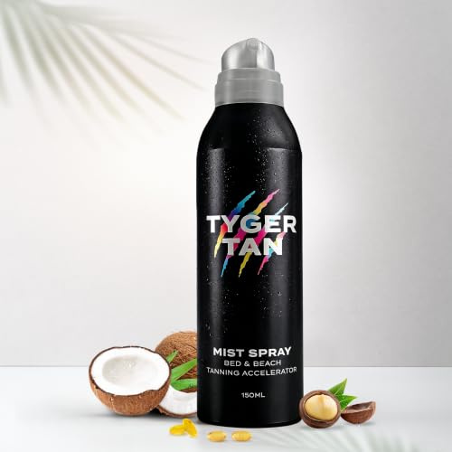 Tyger Tan Premium Tanning Accelerator Spray 150ml, Water Based Aerosol Mist for Sunbeds & Outdoor Sun, Fast Drying Continuous Spray, Tropical Scent, Made in UK