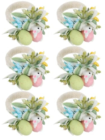 MAGICLULU 6 Anillos para Servilletas de Pascua con Conejito de Primavera, Diseño Decorativo con Huevos y Hojas, Servilleteros de Mesa para Banquetes y Cenas Festivas, Set de 6 Piezas