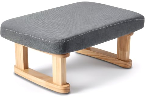 Seivunol Small Footstool, Lightweight Pouffe Footstool with Stable Wooden Legs and Removable Soft Cushion Cover, Modern Foot Rest Under Desk for Living Room Bedroom Office Hallway Entryway (Dark Gray)