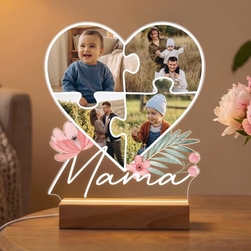 Pictalia - Lampara personalizada con Foto - Impresión alta definición - Regalo Dia de la Madre Personalizado, Regalos Originales para el Dia de la Madre, Regalo para Mamá, 2 Bases a Elegir