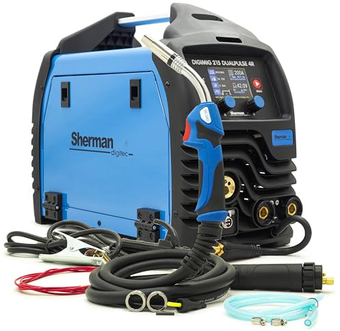 Sherman - Saldatrice MIG MAG 200 A, inverter a gas protettivo, doppio impulso, Synergic, azionamento a 4 rulli, saldatrice in alluminio, dispositivo singolo 4 in 1, senza accessori, DIGIMIG 215