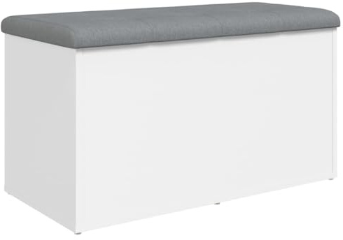 HETFTJN Panca baule con cuscino, panca portaoggetti per corridoio e soggiorno, panca per scarpe con vano portaoggetti, panca imbottita in legno bianco, 82 x 42 x 45 cm