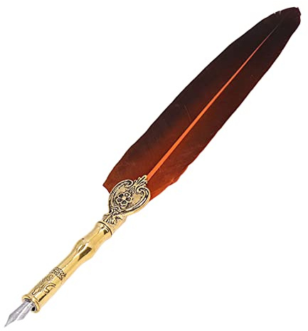 BTOSEP Fjäderpenna vintage elegant Quill pennset för kalligrafiälskare rostfritt stål 1 x 5 spetsar bläckflaska (orange)