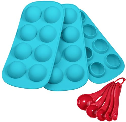 Webake Silicone Chocolate Candy Molds, Round Sphere Baking Molds for Cordial Truffle, Jello Pudding Ball Ice Cube Peanut Butter, Set of 3, Bonus Filling Scoop Set