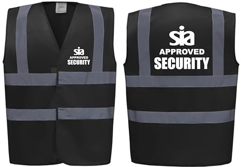SIA Security Black Hi Vis Vest Reflective, Work Wear SIA Security, High Visibility, By Brook Hi Vis, Medium