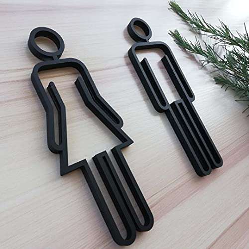 Letrero de WC Decoración de baño rústico, Letrero de Puerta de baño Letrero de baño Letrero de baño Letrero de baño para Hombre y Mujer(Black)