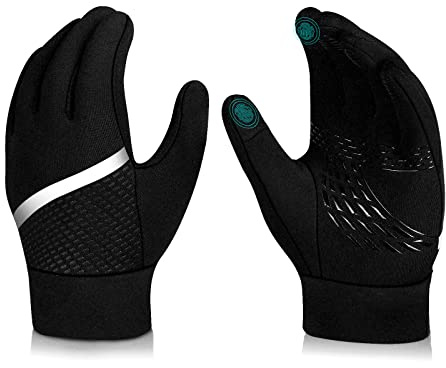 Guanti da ciclismo per bambini, caldi guanti invernali – touch screen, impermeabili, per bambini, sport all'aria aperta, in pile termico, antiscivolo, per ragazzi e ragazze, colore nero, 4-12 anni