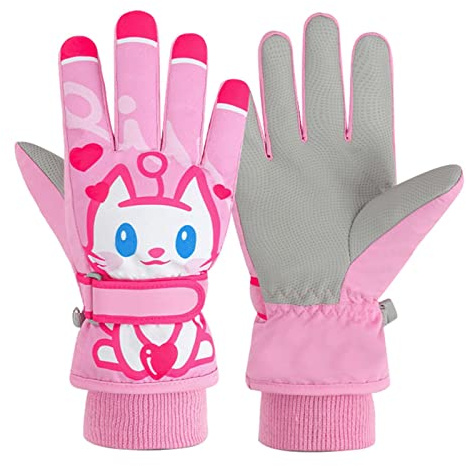 EVBEA Skihandschuhe Herren Kinder Damen Snowboard Handschuhe Wasserdicht Winter Extrem Warm Atmungsaktiv Futter Leicht Thermohandschuhe Katze S
