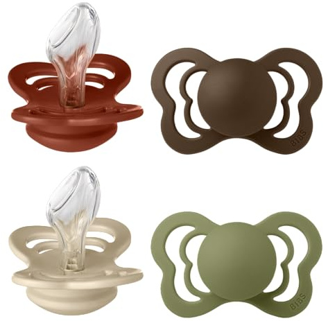 BIBS Couture Napp 4-pack, BPA-fri, Anatomisk sugdel. Silikon, Tillverkad i Danmark, Storlek 2 (6-18 månader), Rust Mix