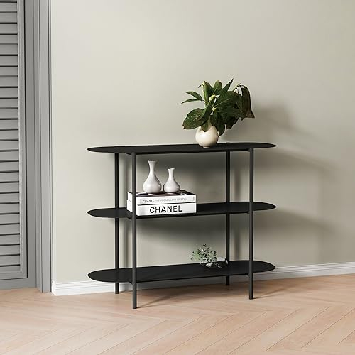 [en.casa] Konsolentisch Enebakk Flurtisch mit 3 Ablagen Standregal Beistelltisch 70x90x32cm für Wohn- und Schlafzimmer Büro Schwarz