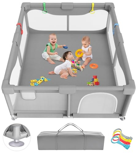 Sarr Klith Laufstall Baby 150x180cm, 2025 Upgrade Laufgitter Baby mit Saugnäpfen, Indoor/Outdoor Laufgitter mit Atmungsaktivem Netz, Keine Spielmatte, Einfacher Montage/Demontage