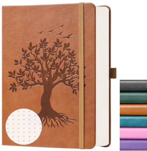ZXHQ B5 Bullet Dotted Journal Notizbuch: 150gsm dickes Papier, 256 Seiten, Punktraster-Hardcover, Lebensbaum-Design, feine Innentasche - 19.5 × 25.5cm Braun