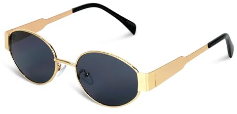 Wohiswoziji Retro Oval Sunglasses - Classic Metal Frame Sunglasses for Women & Men - Vintage Round Shades with UV400 Protection