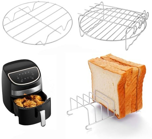 Air Fryer Racks Set 3Pcs, Stainless Steel Layer Racks Air Fryer Accessories, Multipurpose Double Layer Racks with Skewer Round Cooking Rack Toast Racks, Fits Most 2.5QT or Above Air Fryer