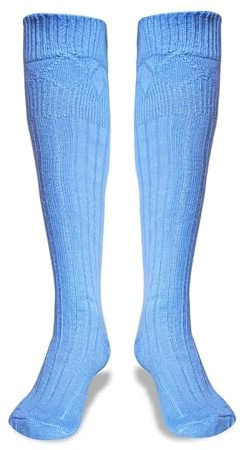 BELGLY Calcetines de lana para hombre, estilo tradicional escocés, para usar en las tierras altas, informales, bodas, deportes, calentadores de piernas, azul celeste, L