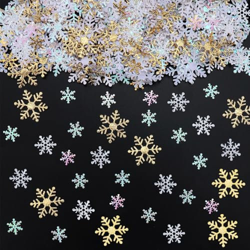ParPix 3 Größen Streudeko Schneeflocken Deko, 800 Stück Schneeflocken Konfetti Weihnachten Deko,Streudeko Weihnachten,Schneeflocke Frozen Tischdeko,Deko Schnee Selber Basteln Winterdeko Weihnachtsdeko