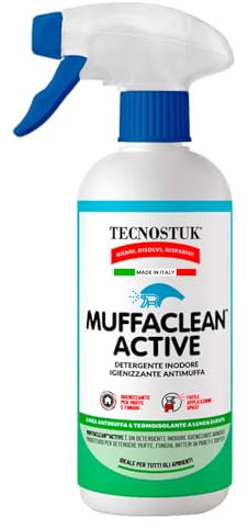Tecnostuk Muffaclean Active Detergente Inodore Igienizzante Antimuffa Antifungino Pronto all'Uso per Muri e Pareti Classe A+ Made in Italy con Applicatore Spray - Flacone da 250ml