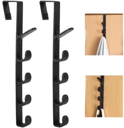 Xuigort 2 PCS Schwarz Kleiderhaken, Verstellbare Türhaken aus Kunststoff, tür Vertikaler Türhaken zum Einhängen Türhaken, Einfache Montage Ohne Bohren, für Handtuch und Kleiderbügel