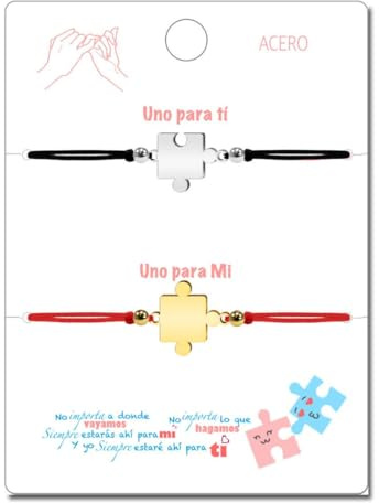 cotigo Pulseras para Parejas Amistad con Acero Inoxidable y Cuerda de Cera – Regalo Aniversario para Novios, Amigas, Familia – Pulsera Ajustable para Hombre y Mujer (Divisible Puzzle)