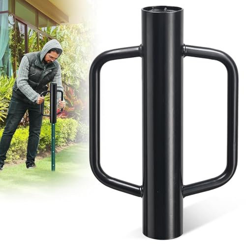 Post Driver, Fence Post Driver with Handles, Heavy Duty Metal Post Pounder for Wooden Posts U-Channels, 43 cm 7 LB Steel Pile Driver for Farm Garden Orchard, Easy Use Fence Post Digger