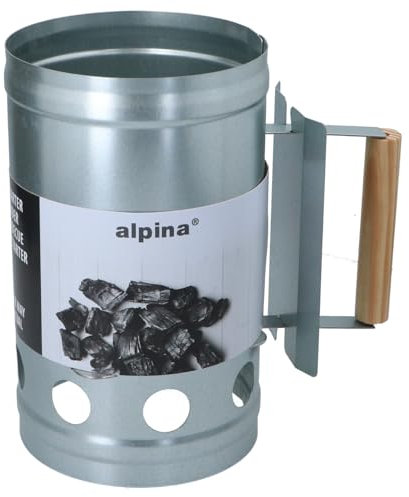 alpina Encendedor de carbón de 16 x 27 cm de diámetro – Parrilla de Metal con Mango de Madera – Encendedor rápido para carbón Vegetal y briquetas – Encendedor para Barbacoa de carbón Vegetal
