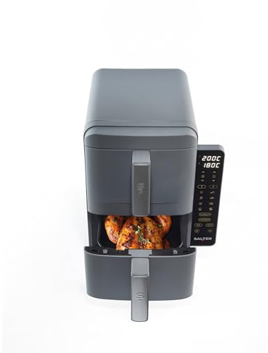 Salter VertiLayer Stackable Air Fryer - 4 Layer Cooking, 2 x 4.5 Litre Dual Drawers, 9 L Total, Digital LED Display, Sync&Match, PFAS-Free Grill Tray/Basket, 9 Presets, 60-230°C, 120 Min Timer, 2400 W