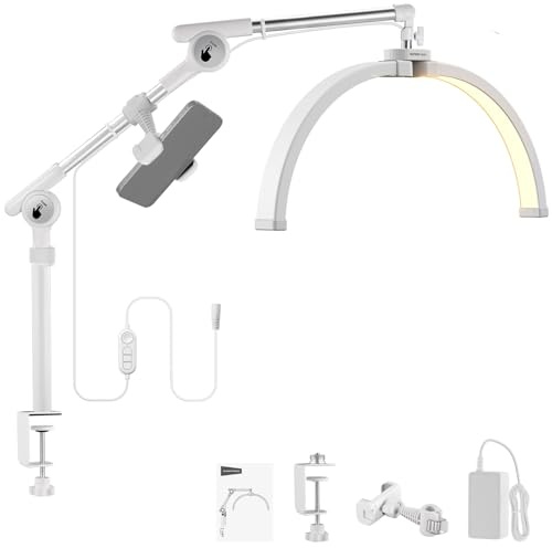 NEEWER BASICS 55cm Lampada Mezza Luna Estetica per Ciglia con Supporto Morsetto/Portatelefono, Lampada da per Unghie Pieghevole 32W per Trucco Bellezza Tatuaggi Riprese Video dall'Alto, HM03-D
